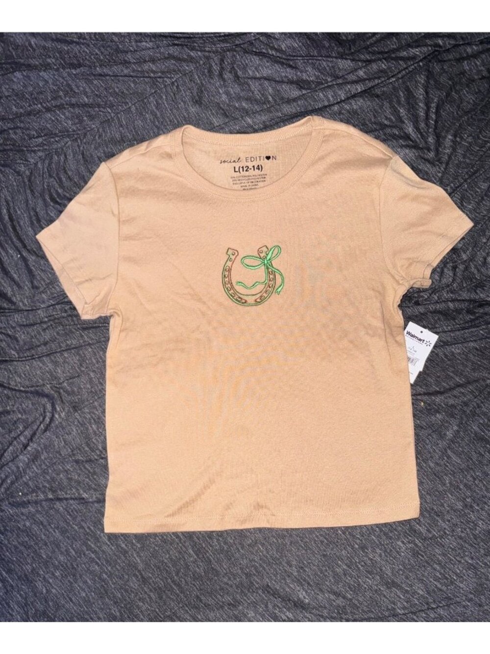 Kids Beige Graphic Horseshoe T-Shirt Social Edition L (12-14) 60% Cotton Short S